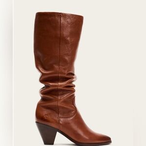 Frye Lila Slouch Leather Boots Saddle Brown Size 9.5‎